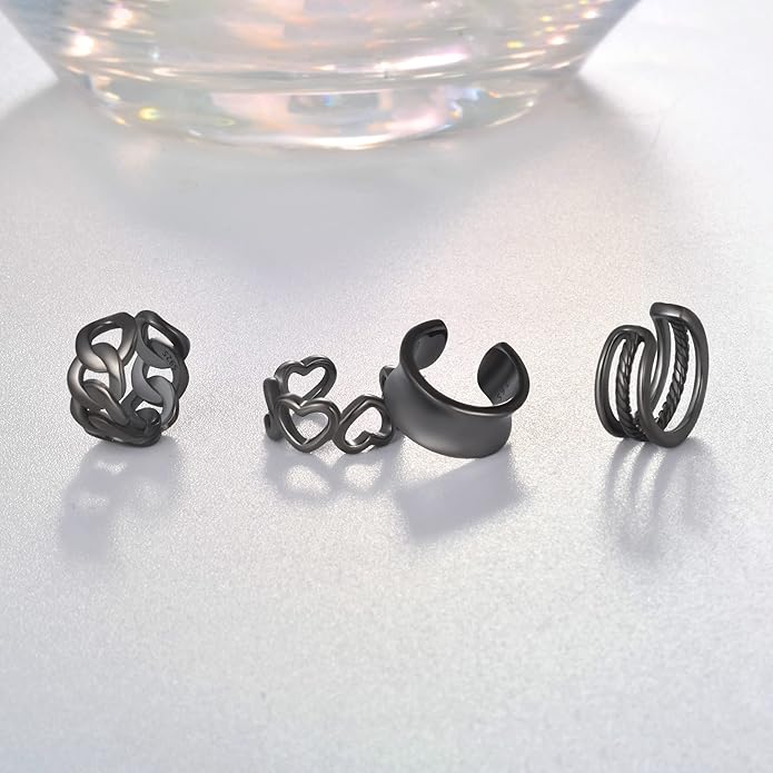 CHIC & ARTSY 925 Sterling Silver Ear Cuffs for Women, Non Piercing Clip On Cartilage Cuffs, Adjustable Fake Conch & Helix Earrings, Gold Plated & Oxidized Various Styles