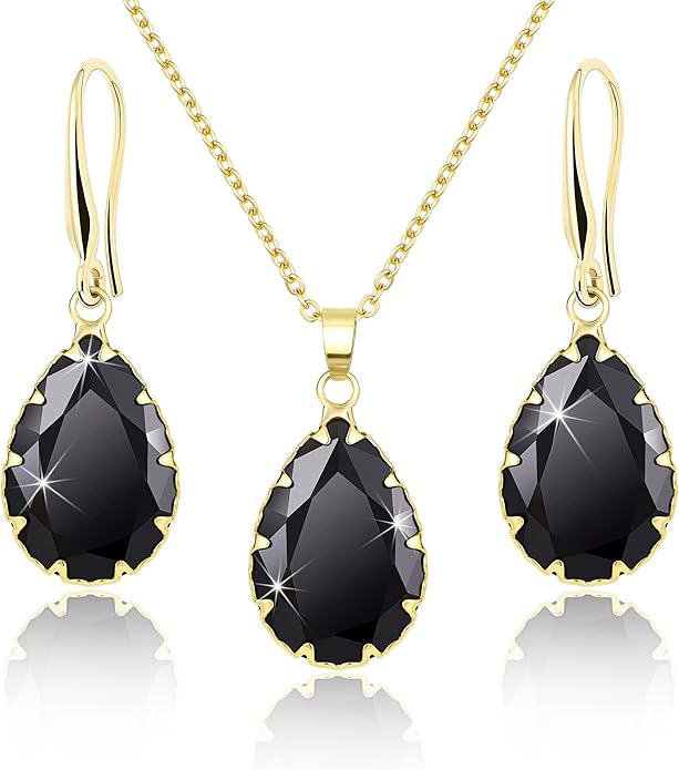Linawe Crystal Jewelry Sets for Women, Imitation Diamond Pendant Necklace, Rhinestone Drop Dangle Earrings, Birthstone Cubic Zirconia Matching Wedding Jewelry, 14K Gold/Rose Gold/Silver Tones