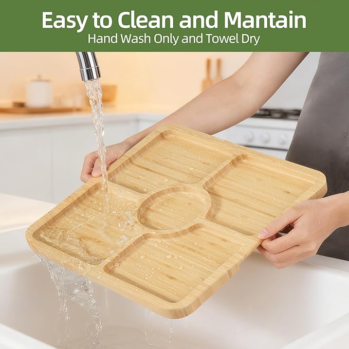 YANG Charcuterie Board with Lid, Divided Bamboo Serving Tray with Leak-Proof Locking Lid, Serving Platter Dish for Housewarming Party Gift Ready (5 Compartments,Square)