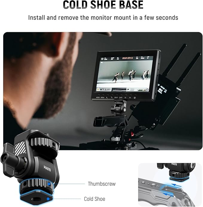 NEEWER Field Monitor Mount Holder with Cold Shoe 360 Swivel 180 Tilt Anti Twist Screw Compatible with Atomos Ninja 5" & 7" Camera Monitor, SmallRig Camera Cage, MA019