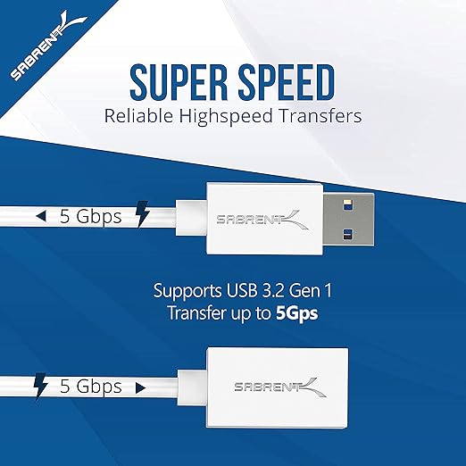 SABRENT 22AWG USB 3.0 Extension Cable A Male to A Female [White] 6 Feet (CB-306W)