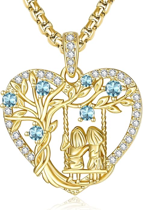 14K Gold Tree of Life Necklace for Sister Christmas Gifts from Sister,Heart Jewelry with Birthstone Pendant for Women Female Friendship Forever My Friend