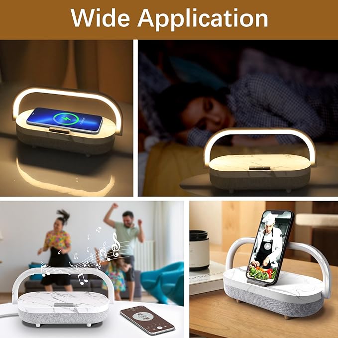 LED Bedside Lamp, Touch Lamps for Bedroom Nightstand, 4 in 1 Bedside Table Lamp with Wireless Charger, Portable Bluetooth Speaker, Phone Holder, Dimmable Charging Birthday Gifts for Women