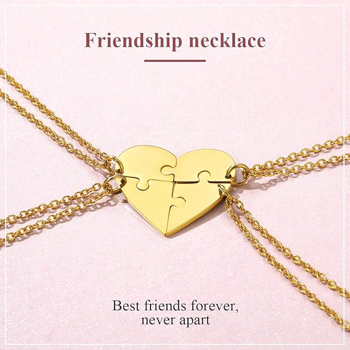 FindChic Personalized Matching BFF Necklace for 2/3/4/5/6 Puzzle Name Heart Pendant Stainless Steel Couple Necklace Set Customized Necklaces for Teen Girls