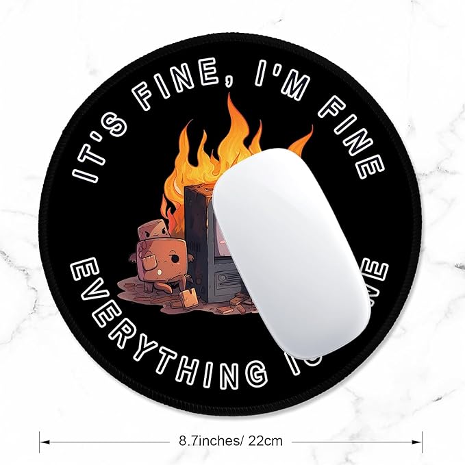 ITNRSIIET Round Mouse Pad with Stitched Edge Premium-Textured Waterproof Non-Slip Rubber Base Desktop Protection Mat Diameter 8.7 inches, Funny Burning Box