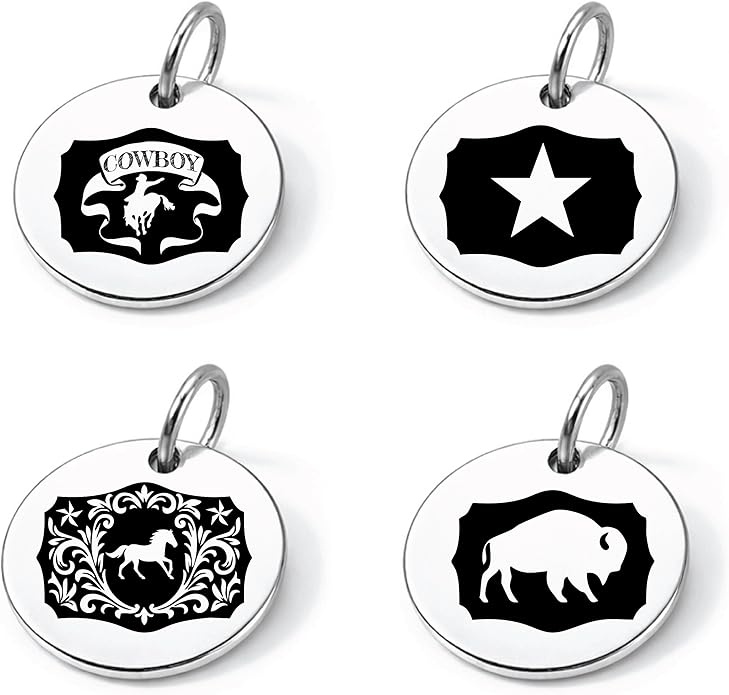 SM Design Western Charm Set of 4 – Stainless Steel Western Charms for Bracelets & Necklaces – Cowgirl, Ranch & Country Style Jewelry Charms – Western Gift for Women & Moms