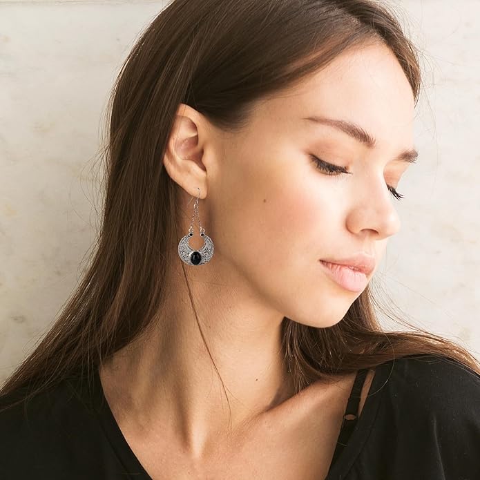 SPUNKYsoul Boho Dangle Earrings for Women – Lightweight Tribal Fan Paddle Design with Hieroglyphic Accents – Unique Handmade Gift Idea for Her