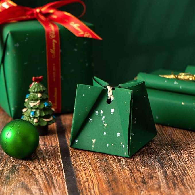 WRAPAHOLIC 30 Inch Jumbo Green Wrapping Paper Roll - 30 Inch x 16.5 Feet - Green Gold Foil Design with Silky Touch Perfect for Christmas, Birthday, Holiday, Wedding, Baby Shower