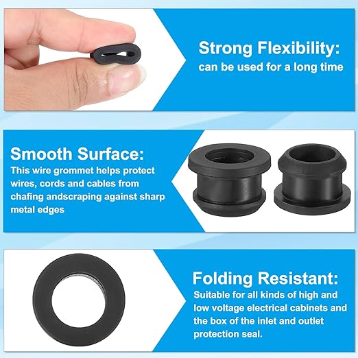 PATIKIL 13mm / 1/2 Inch Drill Hole,3/8 Inch ID Rubber Grommets, 12Pcs Top Hat Grommet for Wiring Eyelet Ring Gasket Automotive Firewall Cable Hole Plugs Wires Protection, Black