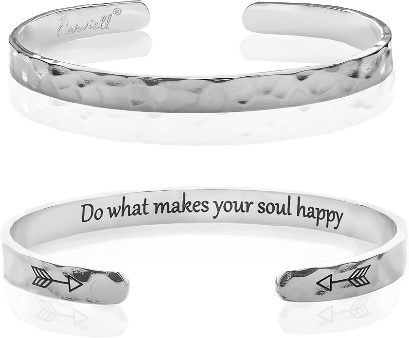 Carviell Engraved Cuff Bracelets for Women – Inspirational, Friendship, Love, Mom, Daughter, Sister, Christian, Graduation, Memorial & Wedding Gifts – 80+ Phrases – Stainless Steel, Gift-Ready