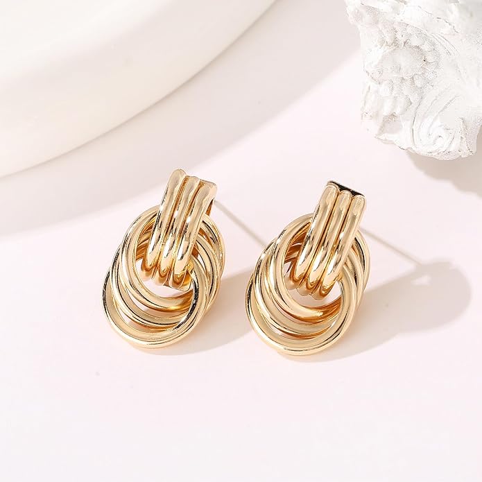 Gold/Silver Statement Geometric Earrings for Women Chunky Gold Knot Link Drop Dangle Earrings Trendy Jewelry Gift