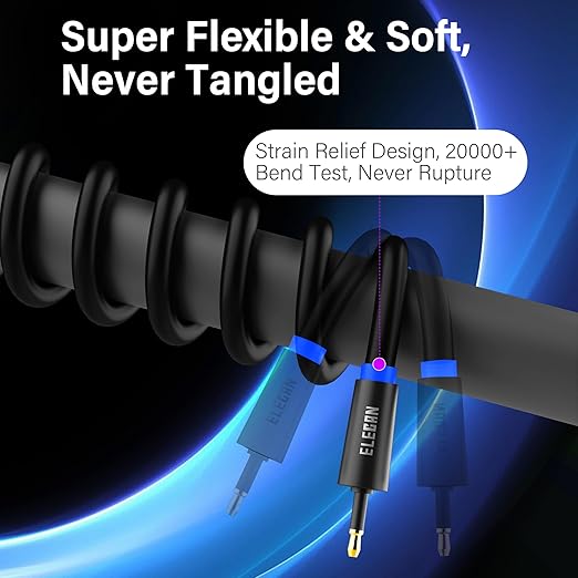 Elecan Mini Toslink to Toslink Digital Optical S/PDIF Audio Cable 8 Ft, Gold Plated Soft Flexible Fiber Optic Cable,Signal Protection PVC,Surround Sound for Soundbar,Home Theater,Hi-Fi System+Ties MI