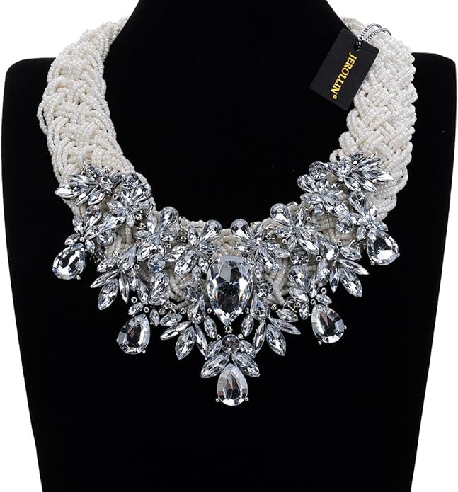 Jerollin Simulated Pearl Body Statement Necklace for Women, Fashion Collar Bib Necklaces Fashion Costume Jewelry Necklace…