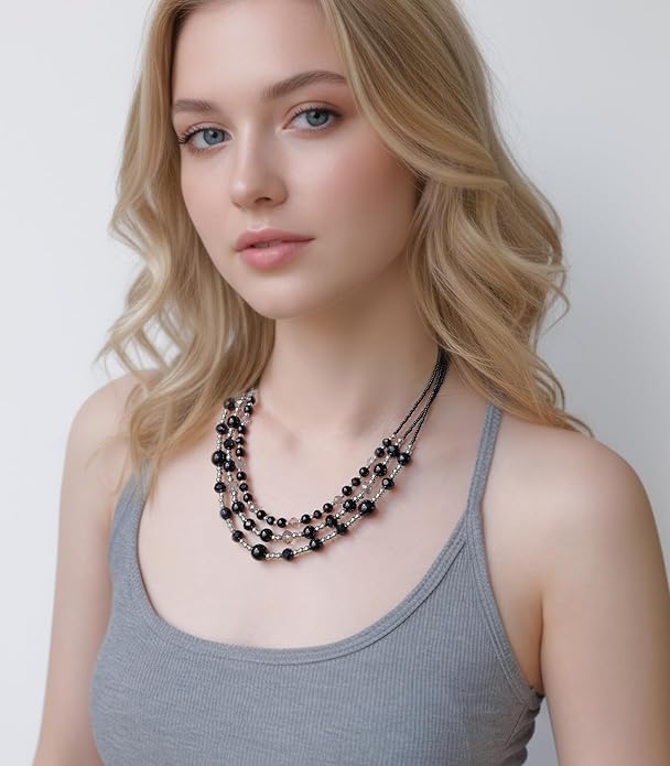 Noessla Beaded Statement Necklaces for Women Layered Chunky Bead Necklace Fashion Costume Jewelry Gifts for Mom