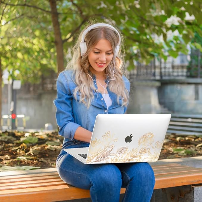CISSOOK for MacBook Air 13.6 inch Case A3240 A2681 A3113 Release 2022 2023 2024 2025, Plastic Hard Shell Case Keyboard Cover for MacBook Air 13 inch M2 M3 M4, Gold Floral Blossom
