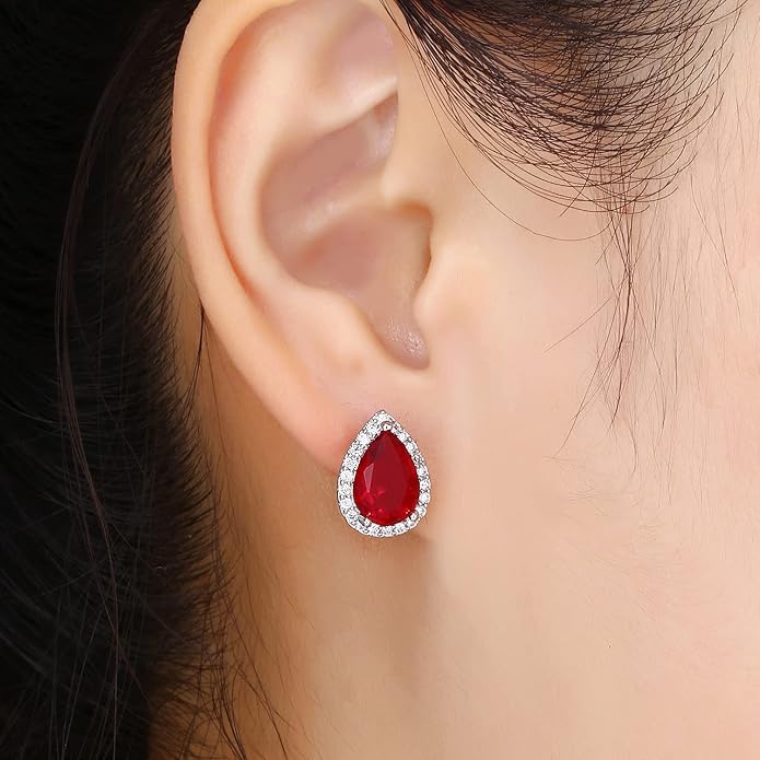 YOMELA Cubic Zirconia Earrings Studs, Halo CZ Birthstone Simulated Diamond Stud Earrings for Women