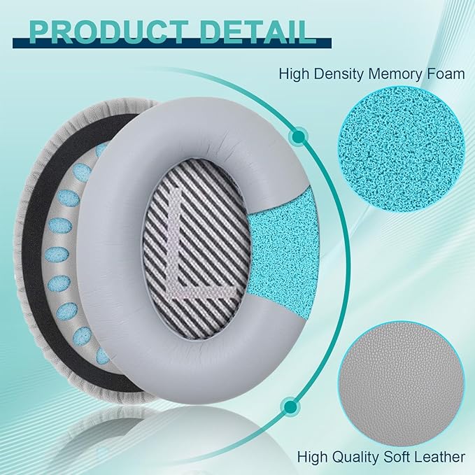Replacement Earpads Cushions for Bose QuietComfort 35 & Quiet Comfort 35 II, Headphones Ear Covers Ear Pads for Bose QC35/QC35II/25/15 QC2 / Ae2 / Ae2i / Ae2W / Sound Link/Sound True-Grey