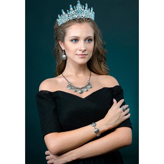 Velscrun Blue Crystal Birthday Tiara Crowns for Women Girls Elegant Princess Crown with Combs Birthday Girl Headband Sash Happy Birth Party Decorations Birth Gift Cake Topper Hair Accessories
