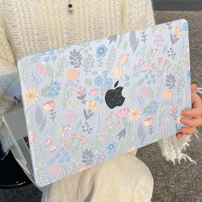 for MacBook Air 13 inch Case 2021 2020 2019 2018 Model M1 A2337 A2179 A1932 with Retina Display & Touch ID, Shiny Pattern Plastic Hard Shell Case Keyboard Skin Cover, Starry Sky Flowers