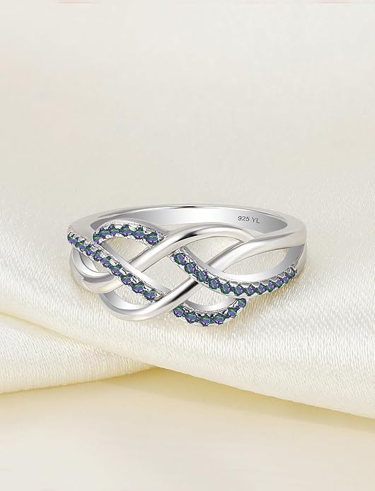YL Celtic Knot Rings 925 Sterling Silver Twisted Knot Ring Birthstone Infinity Statement Jewelry for Women-size5