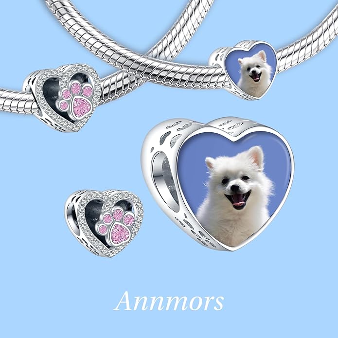 Annmors Personalized Photo Charm for Bracelet Necklaces,925 Sterling Silver Charm Love Heart Shaped Engraved Customize Picture Gift for Birthday Mother's Day Christmas,Bead Charms Jewelry for Women