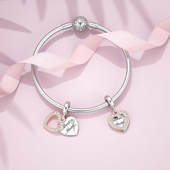 JIAYIQI Mother Sister Daughter Wife Charms Fit Charms Bracelet Necklace with Double Heart Love Charms 925 Sterling Silver Beads for Women Jewelry