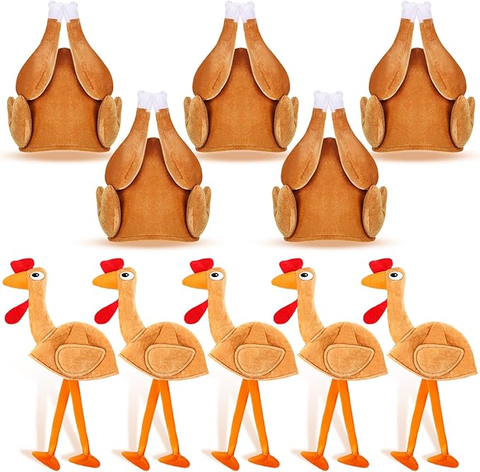Hanaive 10 Pieces Thanksgiving Turkey Hats Bulk for Adults Turkey Costume for Dress-up Party Plush Turkey Hat Party Supplies