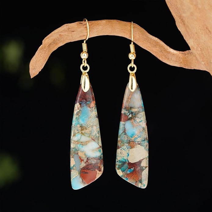 Boho Women Natural Stone Earrings Unique Healing Imperial Jasper Gemstone Energy Hypoallergenic Lightweight Dangle Drop Earrings Multiple Styles Earrings Jewelry for Birthday Party Gift