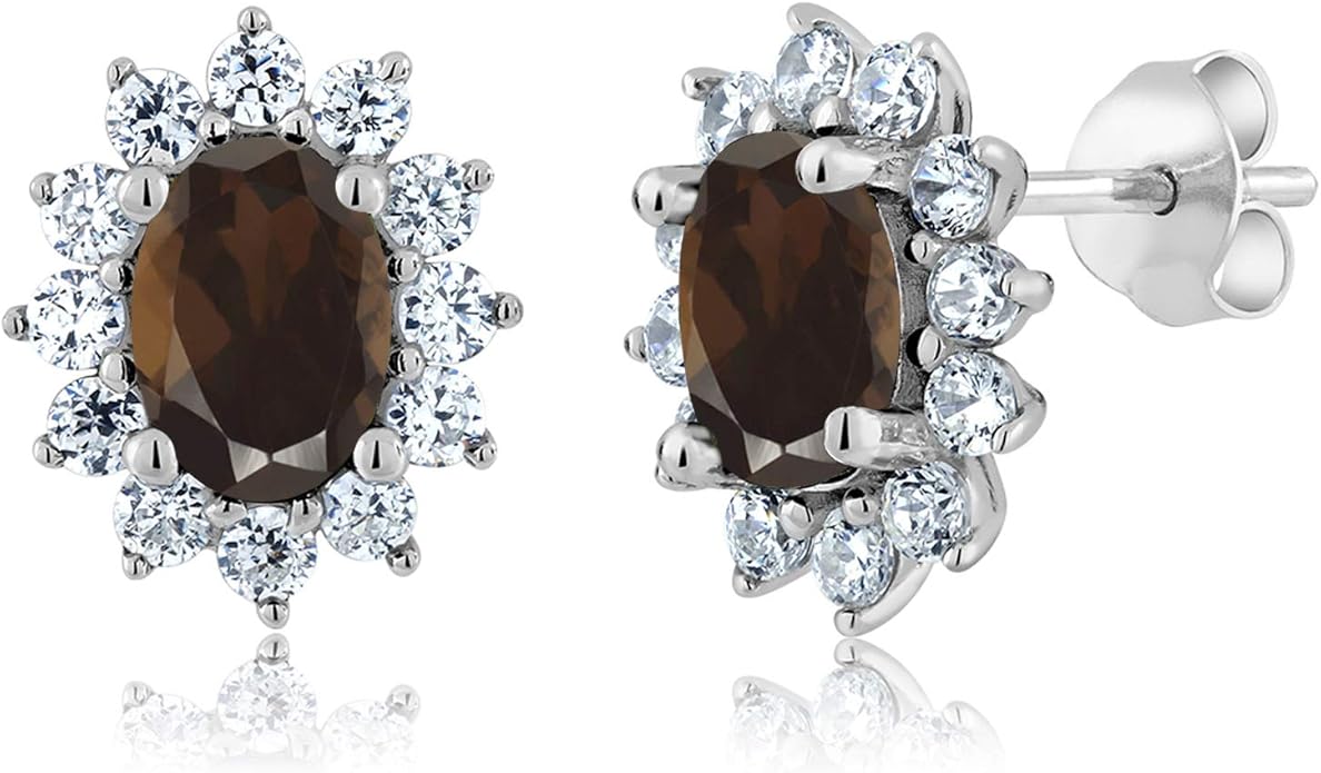 Gem Stone King 7X5MM Oval Gemstone Birthstone Stud Earrings For Women | Princess Diana Royal Halo Style | 925 Sterling Silver | Fine Jewelry Gifts for Anniversary Wedding Her Mom Women Wife