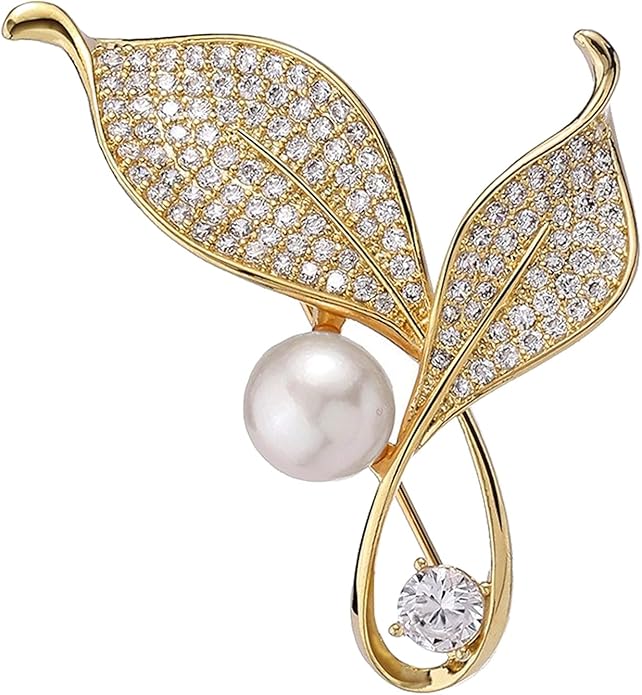 Crystal Pearl Flower Brooches Pins Fashion Beautiful Created Rhinestone Floral Brooch Good Idea for Party Dance Wedding Banquet for Elegant Women Girl