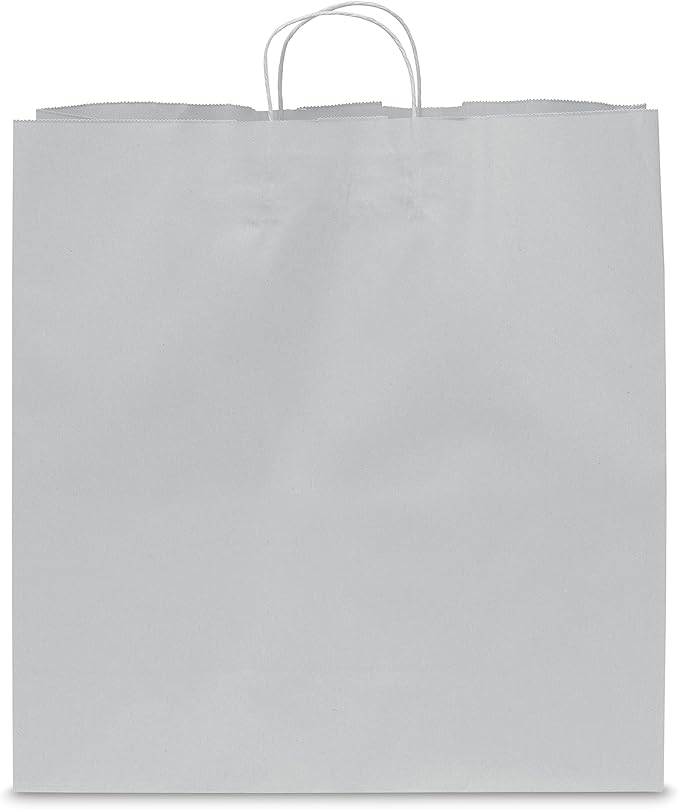 Prime Line Packaging White Gift Bags, Kraft Shopping Bags Extra Large with Handles for Small Business, Boutiques, Retail, Merchandise, Bulk,18x7x18.75, 50 Pack