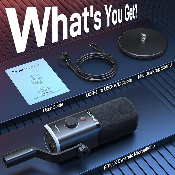 MAONO USB/XLR Dynamic Microphone for Gaming Streaming,Computer PC Microphone with Software-RGB, Mute Button, 48kHz/24bit Podcasting Desktop Mic for YouTube Video Recording PD100X