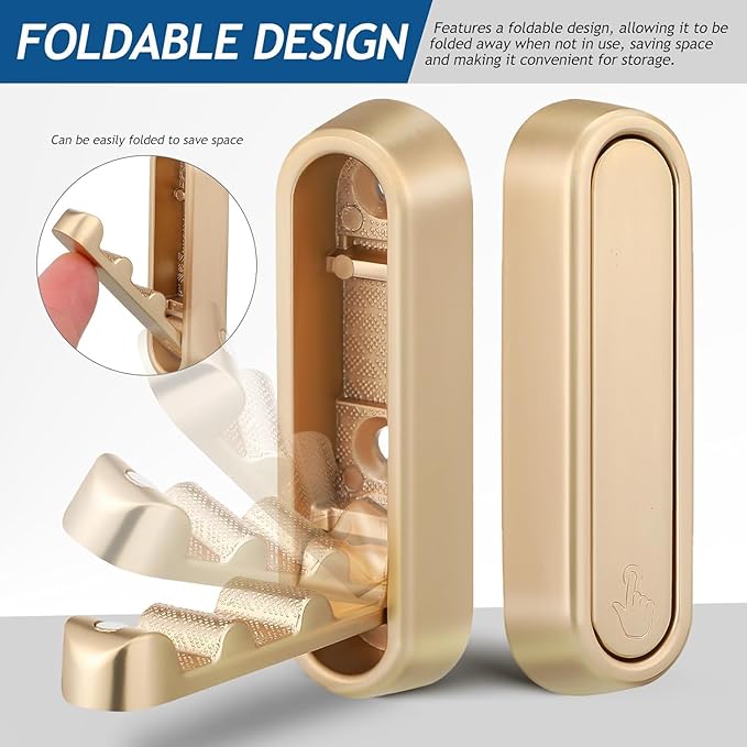 4PCS Gold Foldable Wall Hooks, Metal Folding Hooks Wall Mount, Easy Installation, Suitable for Bathroom Kitchen, Flip Down Hook for Wal l Hanging Coat, Bag, Towel, Key, Hat (Black)