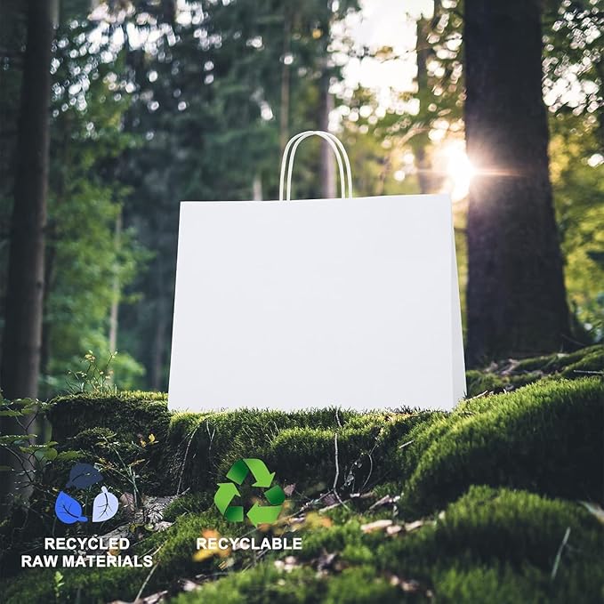 METRONIC Paper Gift Bags 16x6x12'' 200Pcs White Paper Bag with Handles Bulk for Small Business, Birthday Wedding Party Favor