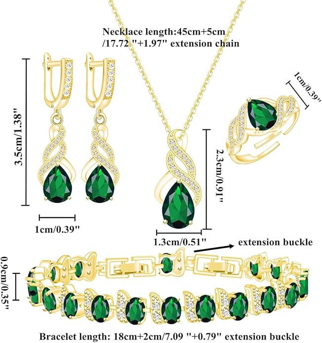 LMXXVJ Jewelry Set for Women,Teardrop Cubic Zirconia Necklace Earrings Adjustable Ring Bracelet Jewelry Set Formal Jewelry Gift