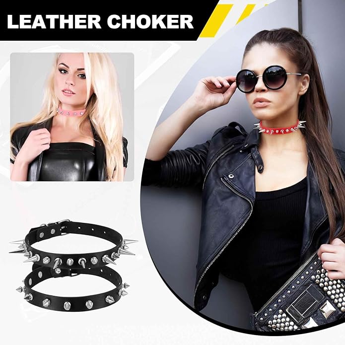 MECCANIXITY Spiked Chokers, Metal Spike Studded Link Leather Collar Chokers Necklace with Spikes Gothic Jewelry Accessories