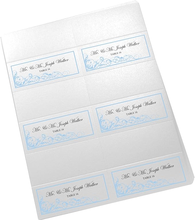 Scribble Vintage Swirl Printable Place Cards, Light Blue (Choose Color), Set of 150 (25 Sheets), Laser & Inkjet Printers - Wedding, Party, Dinner, and Special Events