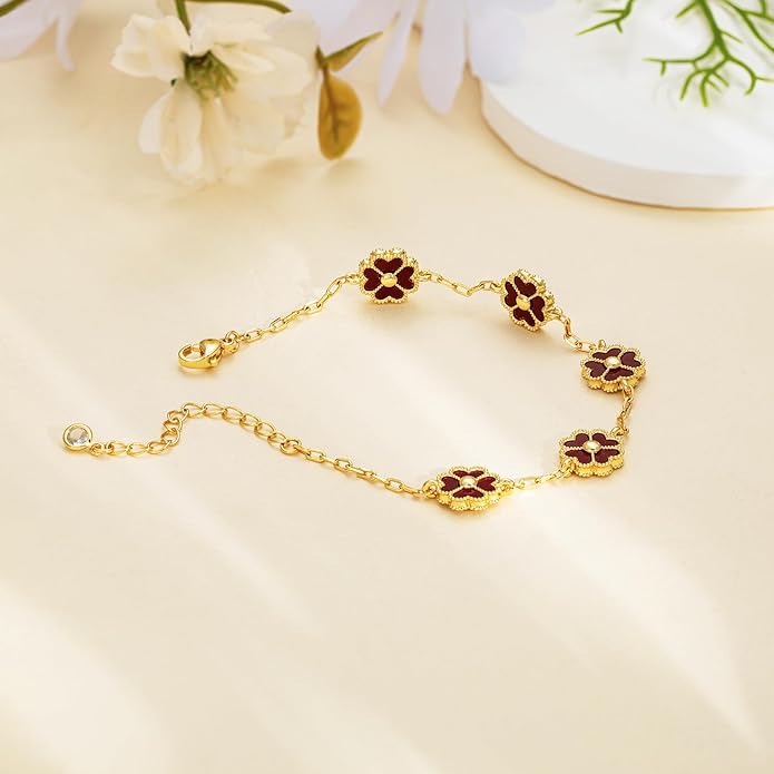 14K Gold Plated Clover Bracelets for Women Flower Four Leaf Link Bracelets Trendy Jewelry Gifts for Women