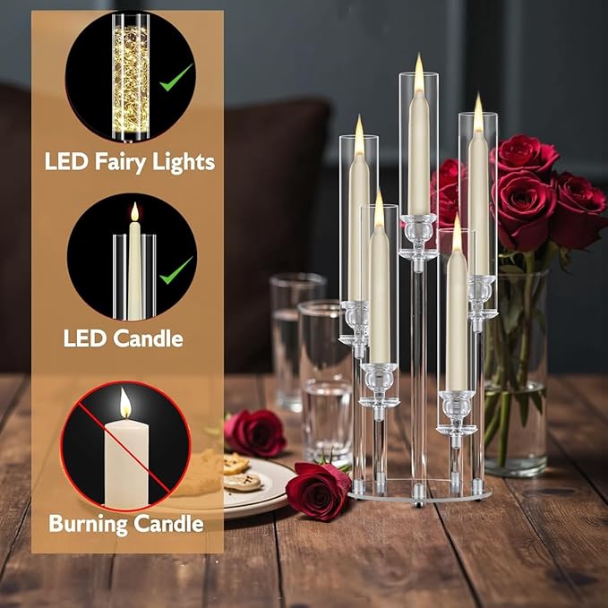 5 Arm Acrylic Clear Candelabra Centerpiece for Wedding, Acrylic Candle Stick Holders Candelabra Centerpieces for Tables,Party,Brithday,Baby Shower candelabros para centros de mesa（22Inches）
