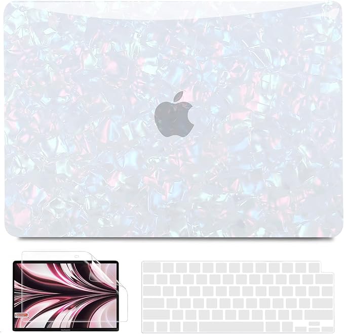 B BELK Compatible with MacBook Air 13 inch Case 2025 2024 2023 2022 M4 M3 M2 A3240 A3113 A2681, Plastic Laptop Hard Shell +Keyboard Cover +Screen Protector for MacBook Air 13.6 inch Case, Shiny Pearl