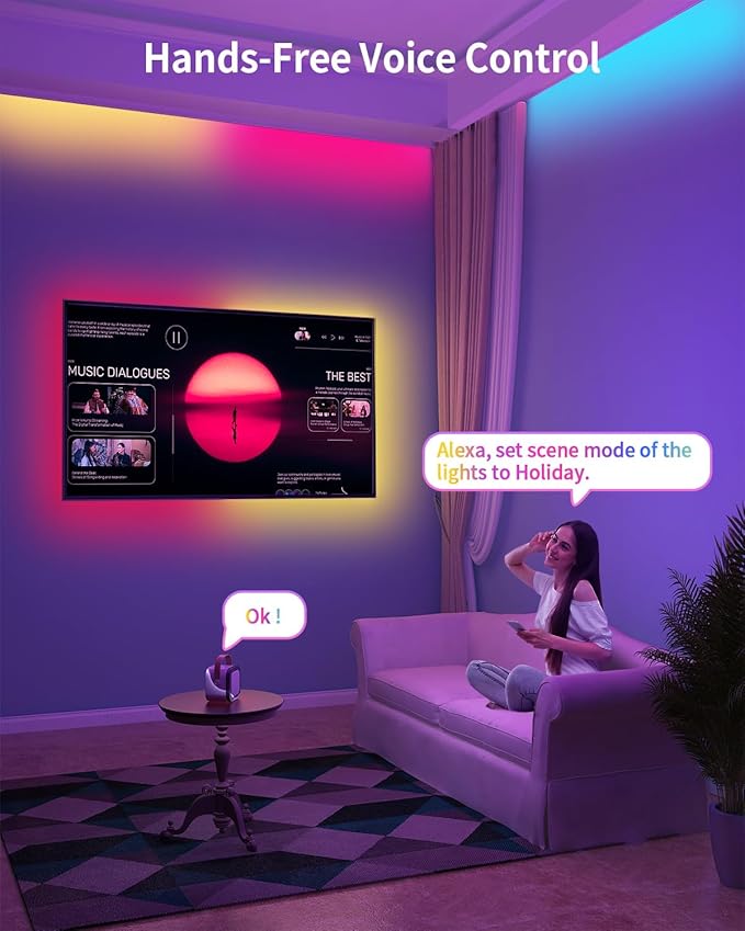 RGB+IC LED Strip Lights, Smart LED Light for Bedroom, Color Changing LED Strips with 44 Scene Modes, Segmented Control, for Bedroom Home TV Wall Décor, Party, Festival, Gathering