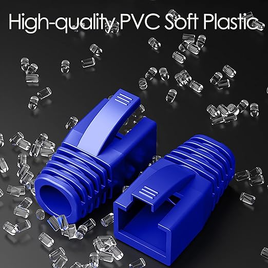 50-Pack RJ45 Boot Cover, Cat6A Cat7 Ethernet Network Cable Strain Relief Boot for 6.5-8.0mm Ethernet Cable (Hole Diameter: 8.0mm, Blue)