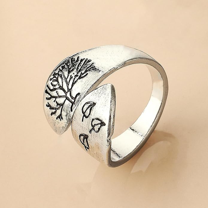 Women Tree of Life Lucky Flower Wide Band Ring Gold Pink Opal Green Enamel Resin Plated Dainty Tree Rhinestone Statement Thumb Index Full Finger Chunky Ring Party Crystal Vintage Jewelry