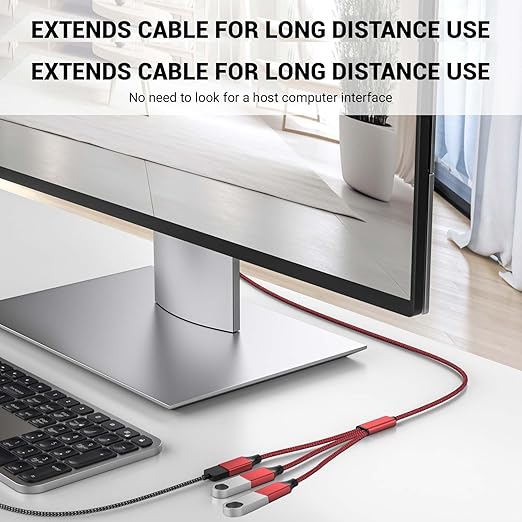 6.6FT USB Splitter 3 in 1 Out, A Male to 3 Female Extension Y Cable Support Charging and Data Transfer for TV/PC/Laptop/Keyboard/ PS4/5/ Flash Drive/LED Etc.(Red)