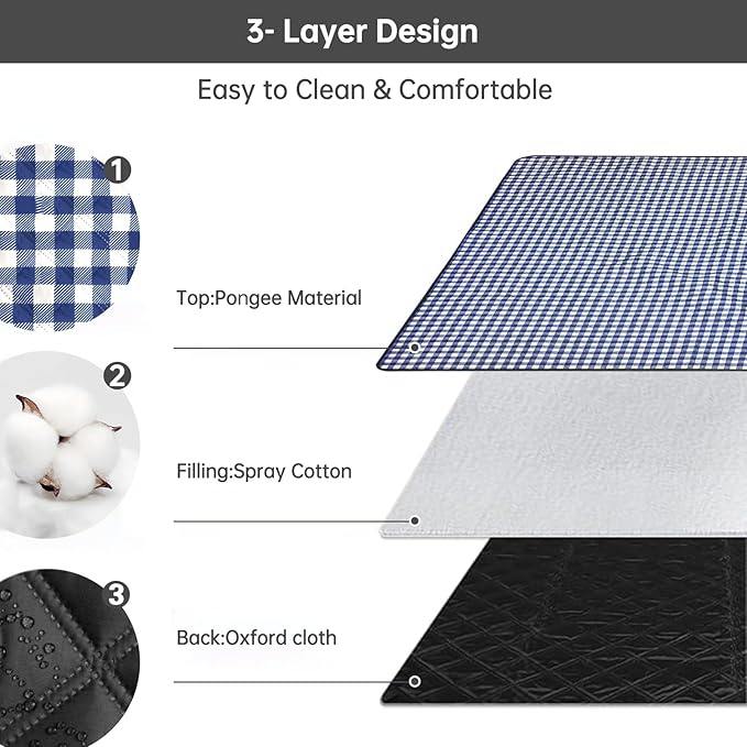 WIN&YING Waterproof Picnic Blanket, 3-Layer 80'' x 80'' Extra Large Picnic Blankets, Outdoor Blanket Foldable and Washable for Beach, Camping, Park, Grass