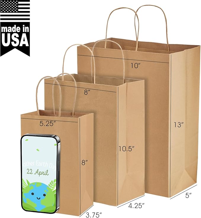 MESHA Gift Paper Bags 20000 PACK 5.25x3.75x8'' Brown Small Shopping Kraft Bags Bulk with Handles Reusable for Business,Grocery,Birthday,Wedding,Kids Party,Favors