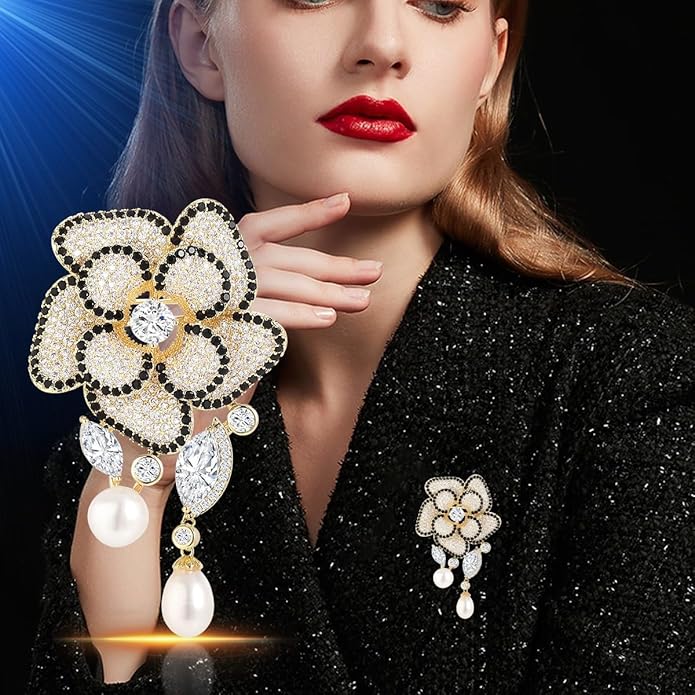 Flower Brooch for Women Rhinestone Flower Brooch Pins Floral Brooches Jewelry Gift for Mom Wife