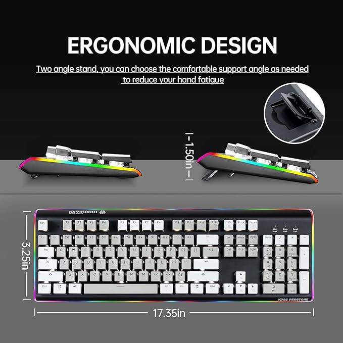 Wired Full Size Mechanical Keyboard, Aluminum Housing Built for Gamers w/Kailh Box White Switch, White Backlit + Surrounded by RGB Light Strip, 104 Keys Gaming Keyboard for PC/Mac