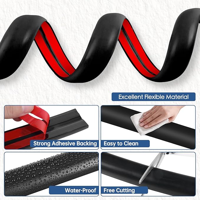 Floor Cord Cover for Wires on Floor Self Adhesive Cord Hider Floor Cable Management Wire Covers for Cords Protector Prevent Cable Trips Cord Cavity W 0.47" x H 0.27", Black, 20Ft