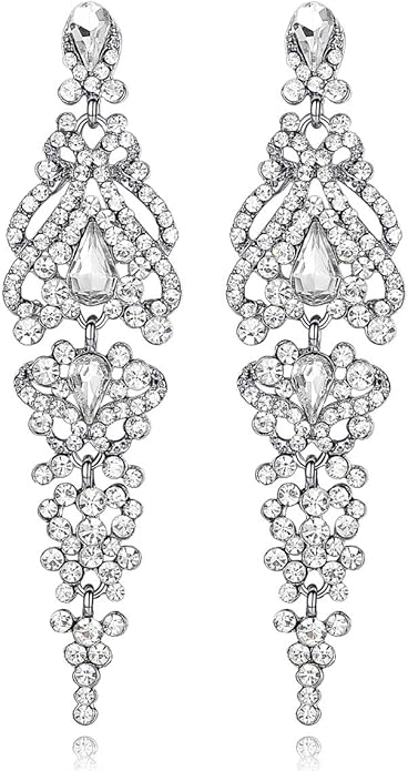 mecresh Flower Teardrop Bridal Wedding Dangle CZ Earrings in Silver/Gold Tone for Women Girl Bride Gift …
